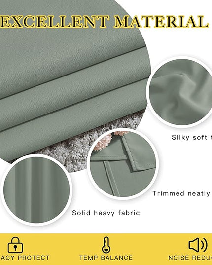 NICETOWN Bedroom Curtains 95 inches Long - Grommet Top Thermal Insulated Solid Energy Saving Sound Reducing Drapes for Living Room, Sage Green, 2 Panels, W52 x L95