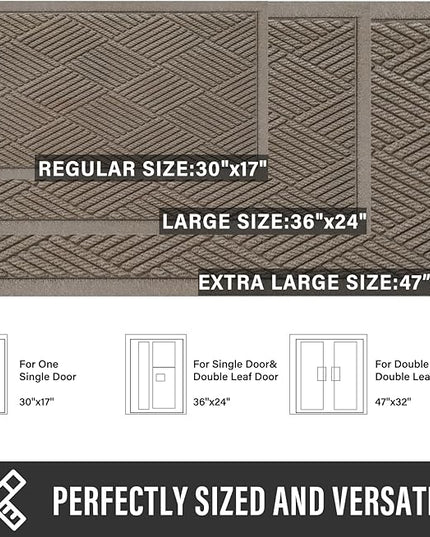 Sturdy Front Door Mat, Absorbent Muddy Dirt Resist Welcome Door Mats Outdoor Indoor, Stain and Fade Resistant, Non-Slip Rubber Backing Low Profile Doormat for Entryway, 30×17, Beige
