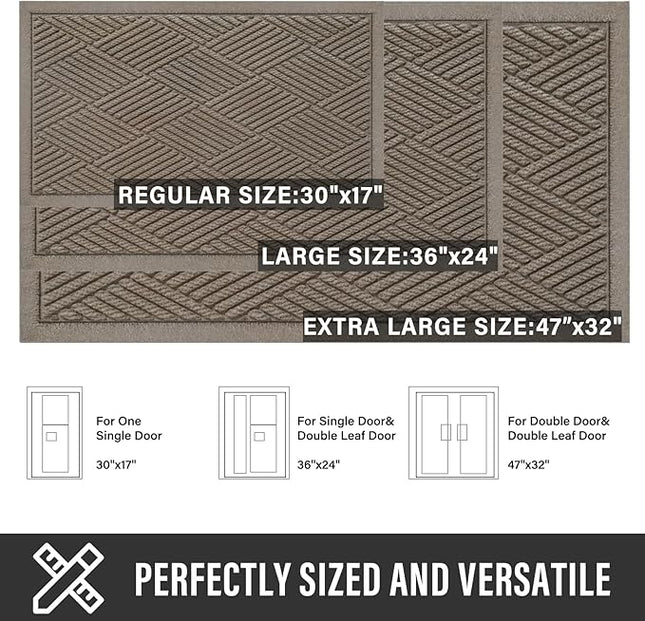 Sturdy Front Door Mat, Absorbent Muddy Dirt Resist Welcome Door Mats Outdoor Indoor, Stain and Fade Resistant, Non-Slip Rubber Backing Low Profile Doormat for Entryway, 30×17, Beige