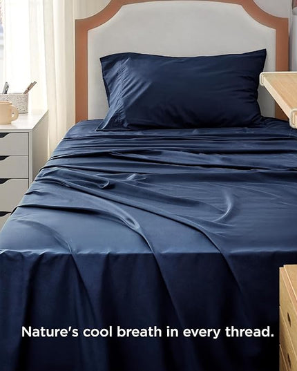 Bedsure Cooling Sheets Twin XL, Rayon Derived from Bamboo, Breathable & Soft Twin XL Sheet Sets, Deep Pocket Up to 16 Inches, Hotel Luxury Silky Dorm Bedding for Hot Sleepers, Navy