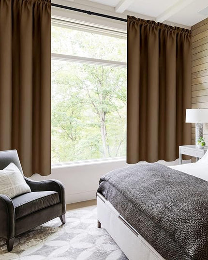 DWCN Blackout Curtains Thermal Insulated Energy Saving Bedroom and Kitchen Curtains Window Treatments, W 38 x L 45 Inch, Set of 2 Brown Rod Pocket Drapes