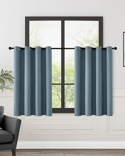ChrisDowa 100% Blackout Blue Solid Curtains 45 Inches Long 2 Panels for Bedroom Living Room,Farmhouse Room Darkening Thermal Insulated Soundproof Grommet Top Window Treatment Drapes,52x45