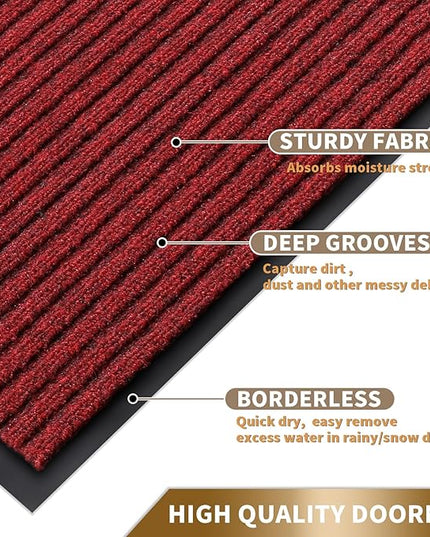 Yimobra Front Door Mat Outdoor Indoor Entrance, 100% Waterproof All-Season All Weather Doormat, Welcome Matt Outside Entry, Non Slip, Low Profile, Heavy Duty Patio Porch Floor Mats,47 x 32,Black Red