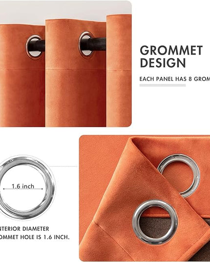 MIULEE 90 Inches Velvet Curtains Burnt Orange Elegant Grommet Curtains Fall Thermal Insulated Soundproof Room Darkening Curtains/Drapes for Classical Living Room Bedroom Decor 52 x 90 Inch Set of 2