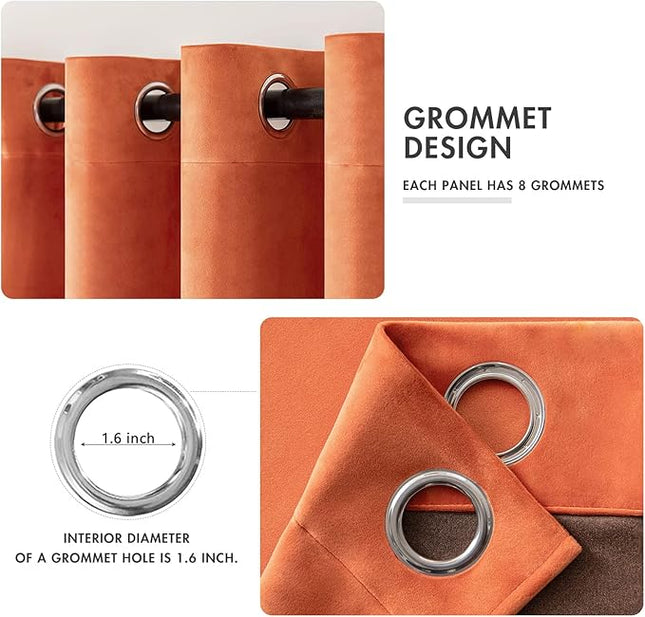 MIULEE Burnt Orange Velvet Curtains Fall Thermal Insulated Soundproof Room Darkening Blackout Curtains, Grommet Black Out Window Drapes for Home Theatre/Girls Room/Wedding 52 x 108 Inch Set of 2