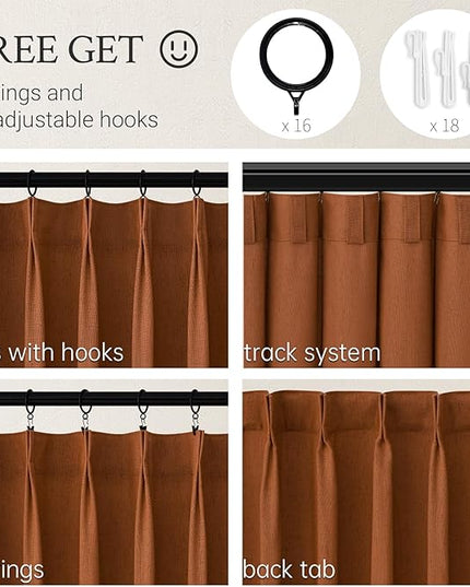 Topfinel Terracotta Pinch Pleated Sheer Curtains Panels for Bedroom,Fall Textured Linen Blended Light Filtering Window Curtains 84 inch for Living Room,Pinch Pleat Drapes with Hooks 2 Panels 40"x84"