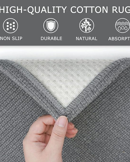 KOZYFLY Washable Area Rug 2x3 Ft Small Entryway Rug Indoor Door Mat Non Slip Front Door Rugs Indoor Braided Cotton Floor Carpet for Front Entrance Bathroom Kitchen Foyer, Grey