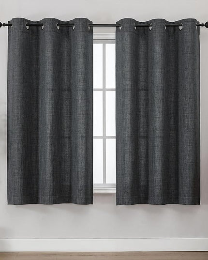 Chyhomenyc Coal Black Curtains 54 Inch Length 2 Panels for Living Room, Light Filtering Faux Linen Textured Solid Window Curtains, Modern Soft Grommet Drapes for Bedroom, 40Wx54L, 2PCS