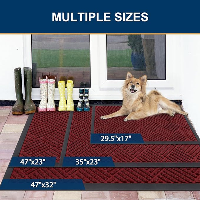 Smiry Front Door Mat Outside Entrance, Heavy Duty Outdoor Indoor Mat, Natural Rubber Doormat, Non Slip, Trap Dirt and Moisture, Easy Clean, Low Profile Patio Porch Entryway Mat, 35x23, Wine Red