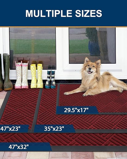 Smiry Front Door Mat Outside Entrance, Heavy Duty Outdoor Indoor Mat, Natural Rubber Doormat, Non Slip, Trap Dirt and Moisture, Easy Clean, Low Profile Patio Porch Entryway Mat, 59x35, Wine Red