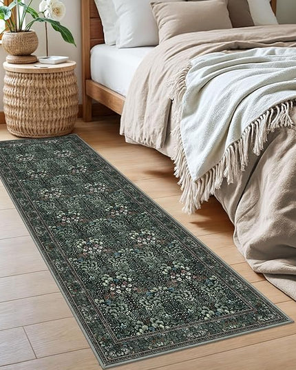 2x6 Washable Runner Rug for Hallways, Dark Green Soft Floor Modern Kitchen Rugs with Non-Slip, Non-Shedding Boho Rug for Bedroom Kitchen Porch Laundry Entryway