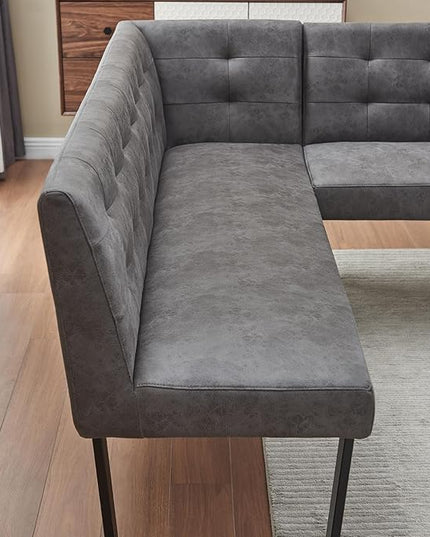 Modern L-Shaped Dining Bench, Vintage Fabric Upholstered Corner Sofa with Metal Legs for Kitchen Nook, Living Room, Dining Room (Left Seat)