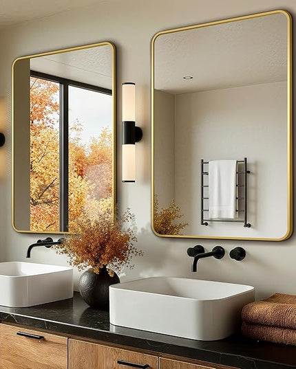 Bathroom Vanity Mirror for Wall, 2-Pack 36"x24" Wall Mounted Bathroom Mirror for Over Sink with Sturdy Metal Frame, Vertical or Horizontal, Living Room, Bedroom, Entryway(Gold)