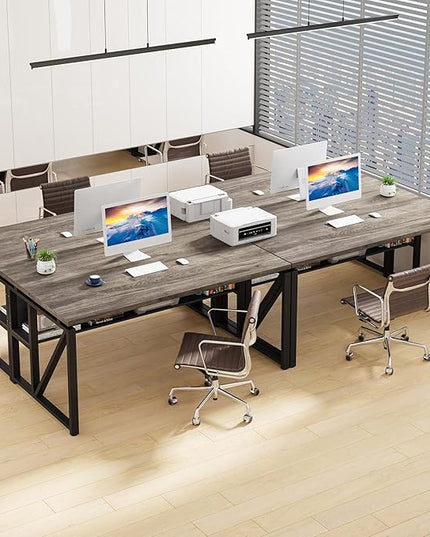 Tribesigns 55 inches Computer Desk with Bottom Storage Shelf Home Office Desk Writing Table for Workstation,Dark Walnut + Steel Leg， Cabinet not Included (Dark Oak, 55-inch -with Shelf)