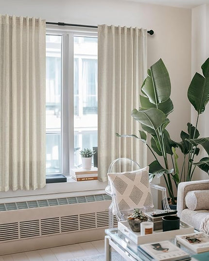 Pitalk Beige Sheer Curtains 80 Inch Length for Living Room 2 Panel Back Tab Rod Pocket Neutral Rustic Modern Farmhouse Semi Privacy Flax Linen Drape Pleated Curtain for Bedroom Wide 52x80 Long Curtain