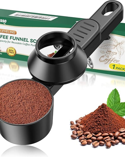 CAPMESSO Coffee Scoop & Funnel for Reusable K Cup Refillable Coffee Pods: 2 Tablespoon Coffee Measuring Scoop - Easy Slide Scoop for Ground Coffee, Protein Powder, Tea without Spilling (1 Pack)