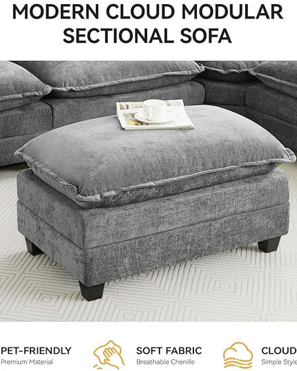 35‘’ Modern Chenille Cloud Sofa Ottoman,Rectangle Ottoman for Modular Sectional Sofa, Grey