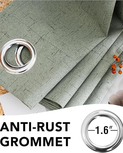 H.VERSAILTEX 100% Blackout Curtains for Bedroom Thermal Insulated Linen Textured Curtains Heat and Full Light Blocking Drapes Living Room Curtains 2 Panel Sets, Green Bay, 52x45 Inch
