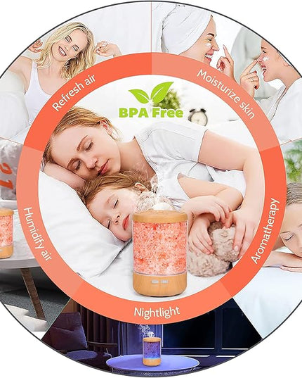 Essential Oil Diffuser Aromatherapy Diffuser - Himalayan Pink Salt Crystal Diffusers for Essential Oils with 7 Color Lights 2 Mist Mode, Reduce Noise Design for Baby Room, Yellow
