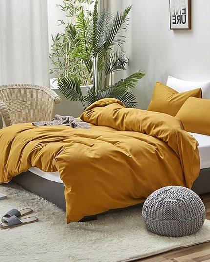 Luxlovery Mustard Yellow Comforter Set Full Dark Yellow Bedding Sets Full Size Ginger Quilts Blanket Comfy Lightweight Cozy Solid Color Comforter Set for Women Men