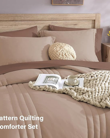 Monbix Twin XL Size Comforter Set - Extra Long 5 Pieces Dorm Bedding Sets, Quilting Design Fluffy Bed in a Bag Twin XL with Sheets, Pillowcase & Sham(Rust Pink)