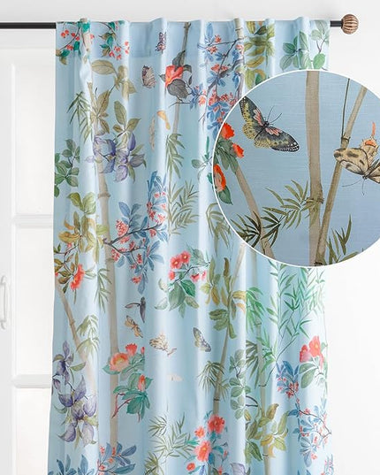 Maison d' Hermine Curtains for Living Room 100% Cotton 96 inch Length One Panel Light Filtering Curtains for Bedroom Windows with Rod and Loop Pockets Drapes (Canne Pastel Blue, 50" W x 96" L)