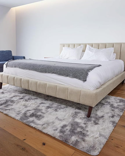 Ophanie 4x6 Tie-Dyed Grey&White Area Rugs for Bedroom Living Room, Fluffy Shag Large Fuzzy Plush Soft Throw Rug, Gray Large Shaggy Floor Big Carpets, Kids Home Decor Aesthetic, Nursery