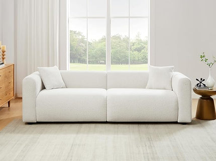VANOMi 95" Cloud Couch, Comfy Deep Seat Boucle Cloud Sofa, Upholstered 3-Seater Oversized Loveseat Sofa with 2 Pillows, Modern Sofa for Living Room, Bedroom, Office, Apartment (White)