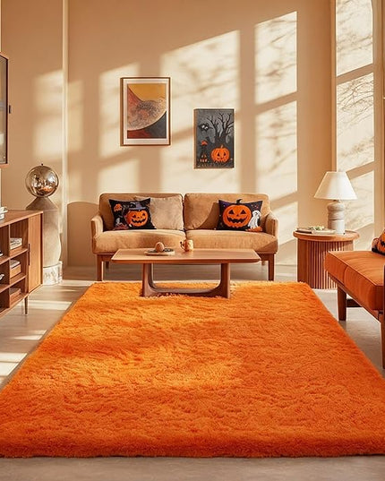 Ophanie Orange Rugs for Living Room Bedroom, 5x8 Fluffy Fuzzy Furry Carpet, Plush Soft Shaggy Bedside Indoor Floor Area Rug for Kids Girls Boys Baby Teen Dorm Nursery Home Decor Aesthetic