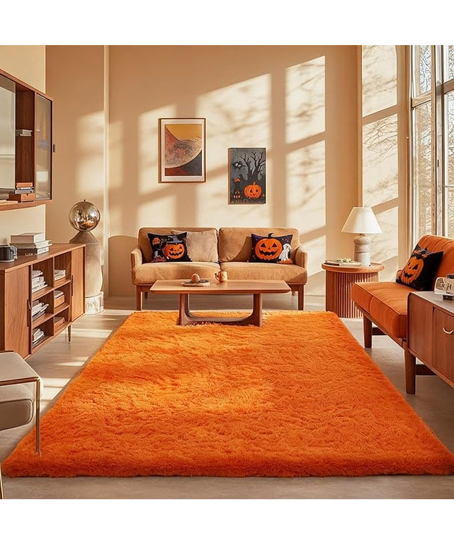 Ophanie Orange Rugs for Living Room Bedroom, 5x8 Fluffy Fuzzy Furry Carpet, Plush Soft Shaggy Bedside Indoor Floor Area Rug for Kids Girls Boys Baby Teen Dorm Nursery Home Decor Aesthetic
