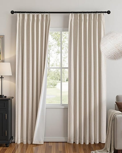 MYSKY HOME Linen Pinch Pleated Blackout Curtains 100% Room Darkening for Living Room Bedroom Thermal Insulated Light Block Window Drapes 102 inches Long Width 40", 2 PCs