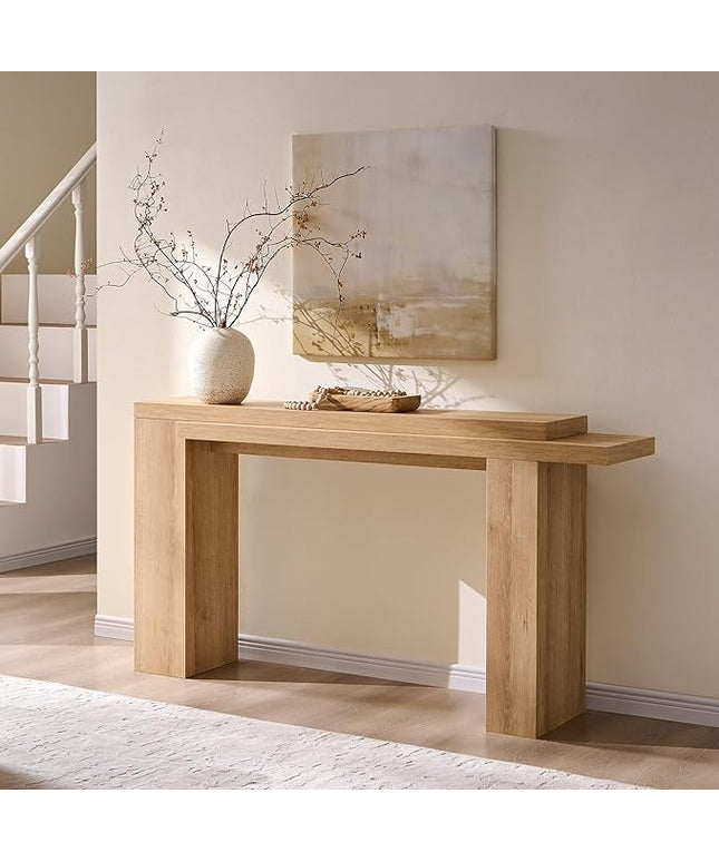 OKD 63 Inch Modern Entryway Console Table, Solid Geometry Accent Sofa Table Behind The Couch, Narrow Console Table for Entryway, Hallway, Living Room, Foyer, Natural Oak