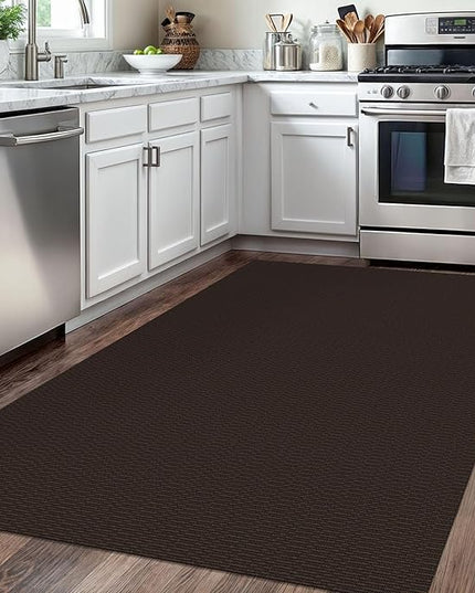 KOZYFLY Washable Area Rug 4x6 Ft Rubber Backed Rugs for Entryway Bedroom Throw Rugs Boho Entry Rug, Cotton Braided Floor Carpet for Dining Room Living Room, Dark Coffee/Brown