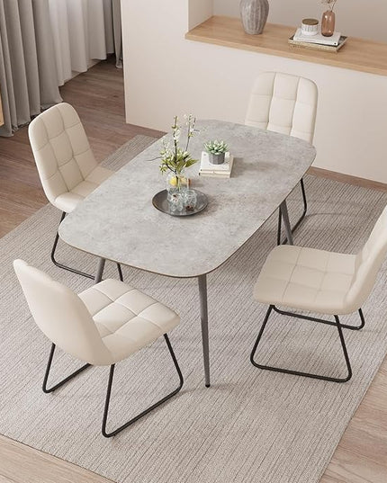 47.2'' Dining Table Set for 4,Modern Wood Dining Table,Leather Dining Chairs 4,Table and Chairs Set of 4,Ideal for Kitchen Dining Room (Gray Table + 4 U-Shaped White Chairs, 47.2")