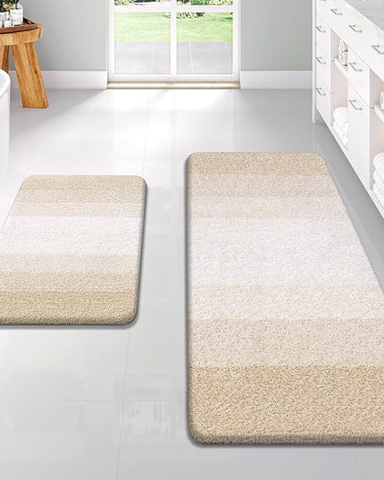 OLANLY Bathroom Rug Set 2 Piece, Soft Absorbent Microfiber Bath Rug Set, Non-Slip, Machine Wash Dry, Plush Shaggy Bath Mats for Bathroom (47"x20"+24"x16", Light Beige)