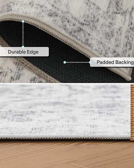 ReaLife Rugs Machine Washable Area Rug - Living Room Bedroom Bathroom Kitchen Entryway Office - Padded Low Pile Stain Resistant Premium - Boho Farmhouse Vintage - Noor - Ivory Grey 7'6" x 9'6"