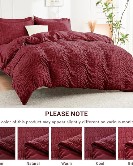 HYMOKEGE Burgundy Full Size Comforter Sets Seersucker 7 Pieces, All Season Luxury Bed in a Bag for Bedroom, Bedding Set with Comforters, Sheets, Pillowcases & Shams