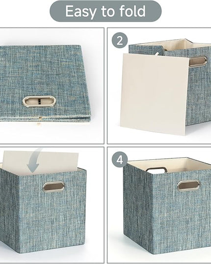 Posprica Storage Basket Bins,13×13×13 Foldable Storage Boxes Fabric Drawer Cubes for Closet Shelf Cabinet Bookcase - Set of 4,Teal