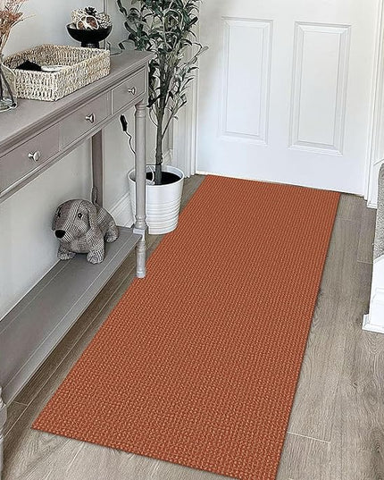 KOZYFLY Runners for Hallways 2x5 ft Washable Kitchen Runner Non Slip Rubber Backed Hall Runners Cotton Entryway Runner Rugs Floor Carpet for Indoor Backdoor Bedroom Kitchen, Orange/Tan