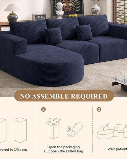 Modular Sectional Sofa with L-Shape Chaise,Cloud Sectional Modern Sleeper Couch with Deep Seat,Sponge Compression Sofas No Assembly Required (Blue-Corduroy Fabric) 1PCS