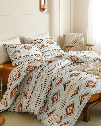 Luxlovery Beige Aztec Comforter Set Queen Boho Geometric Bedding Comforter Set American Farmhouse Tribal Ethnic Blanket Quilts Western 3pcs Comforter Set Queen Size