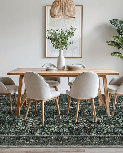 8x10 Modern Area Rug for Bedroom, Dark Green Large Super Soft Washable Rugs with Non-Slip, Non-Shedding Carpet for Living Room, Indoor Door Mat for Office Home Décor