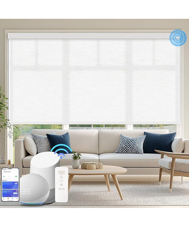 Motorized Blinds with Remote Cordless Automatic Motorized Shades Custom Blinds for Windows Smart Curtains Compatible with Alexa Google Home(Light Filtering Jacquard White,W40 x H72in)