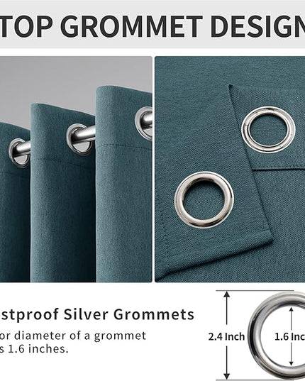 Easy-Going Linen Look Blackout Curtain Grommet Window Curtain Drapes for Bedroom, Living Room Thermal Insulated Room Darkening (2 Panels, 52x84 inch, Bluestone)