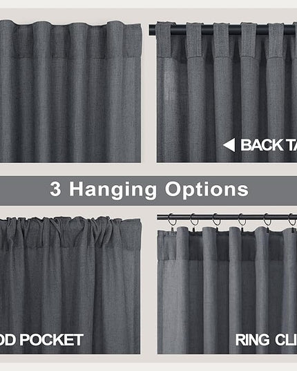Dark Grey Curtains 84 Inch Length 2 Panels Set for Living Room Pleated Sheer Linen Light Filtering Modern Farmhouse Thick Privacy Floor Length Curtains Drapes 84 Inches Long for Bedroom Charcoal Gray