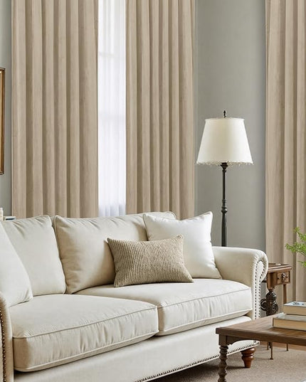 LAMIT Velvet Curtains 96 Inch for Living Room, Taupe Thermal Room Darkening Drapes for Bedroom Super Soft Elegant Back Tab and Rod Pocket Panels for Sliding Glass Door, 2 Panels, 52 x 96 Inch