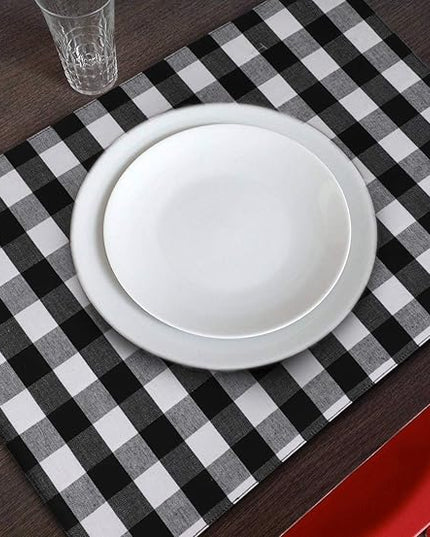 Urban VillaPlacemats for DiningTable 100% CottonPlacemats 14''x20''Over Sized Tablemats Set of 6 Placemats Black/White BuffaloCheckTablemats for Family DinnersWedding PartiesPlacemats