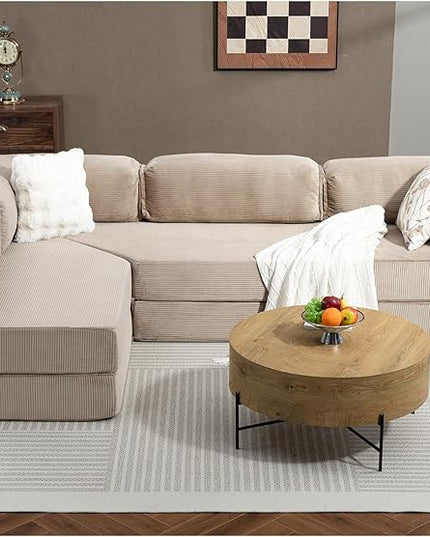 108" L Shaped Couch, Modular Sectional Sofa with Chaise, Cloud Boneless Couch with Deep Seat & Removable Pillow for Living Room, Bedroom,No Assembly Required（Camel）