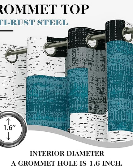Rustic Blue Grey 100% Blackout Curtains for Bedroom 96 inch Long 2 Panels Set Gray Modern Abstract Geometric Black Out Curtains Insulated Room Darkening Window Drapes for Living Room, 52Wx96L