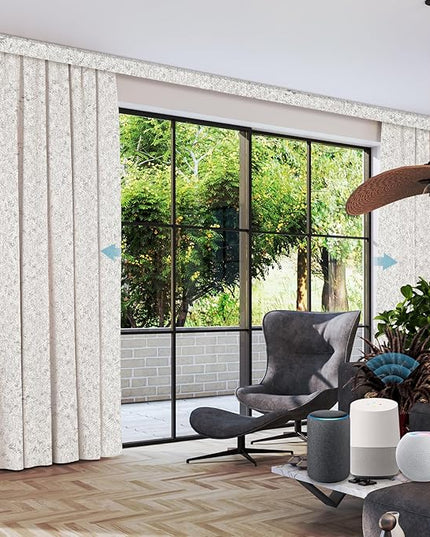 SmartWings Automatic Curtain Opener with Drapery, Motorized Vertical Blinds with Remote, Electric Closet Doors Sliding Panels Compatible with Alexa Google Homekit, 90% Blackout Milky White